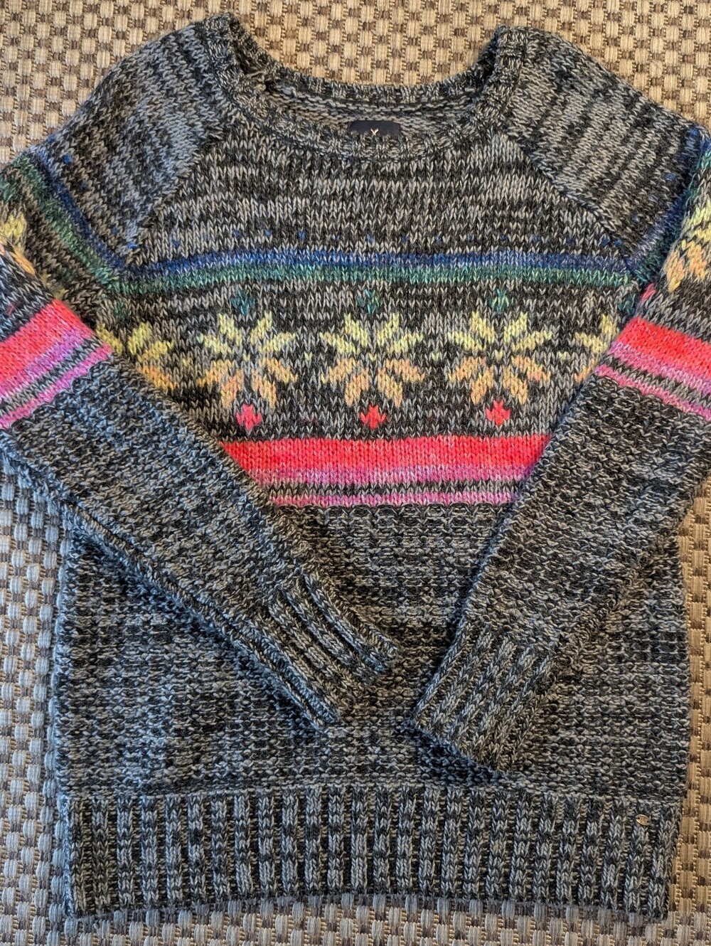 American Eagle Gray Nordic Fair Isle Wool Mohair Blend Jegging Sweater Size S